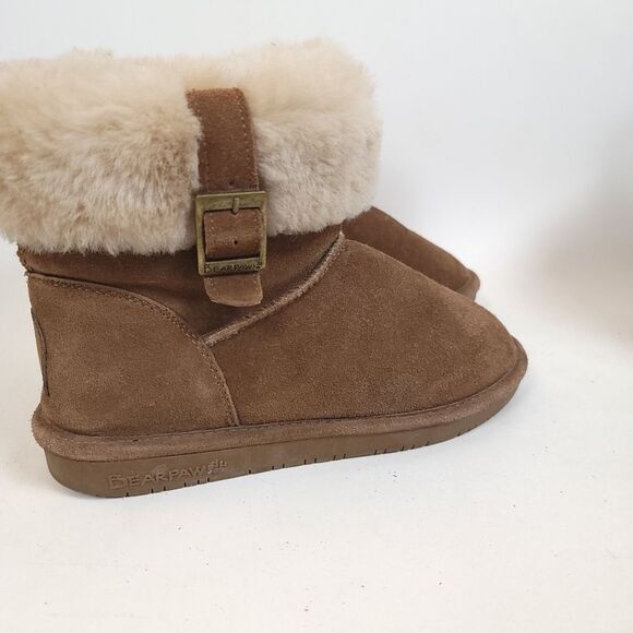 BEARPAW ABBY HICKORY Women mini boots short fleece Sherpa buckle slip on shoes - Picture 11 of 11